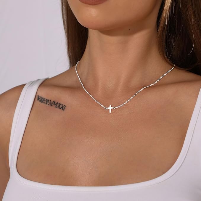 VIROMY Gold Cross Necklace for Women 14K Gold Plated Cute Sidways Cross Pendant Choker Necklaces Simple Trendy Everyday Jewelry for Women - Image 4